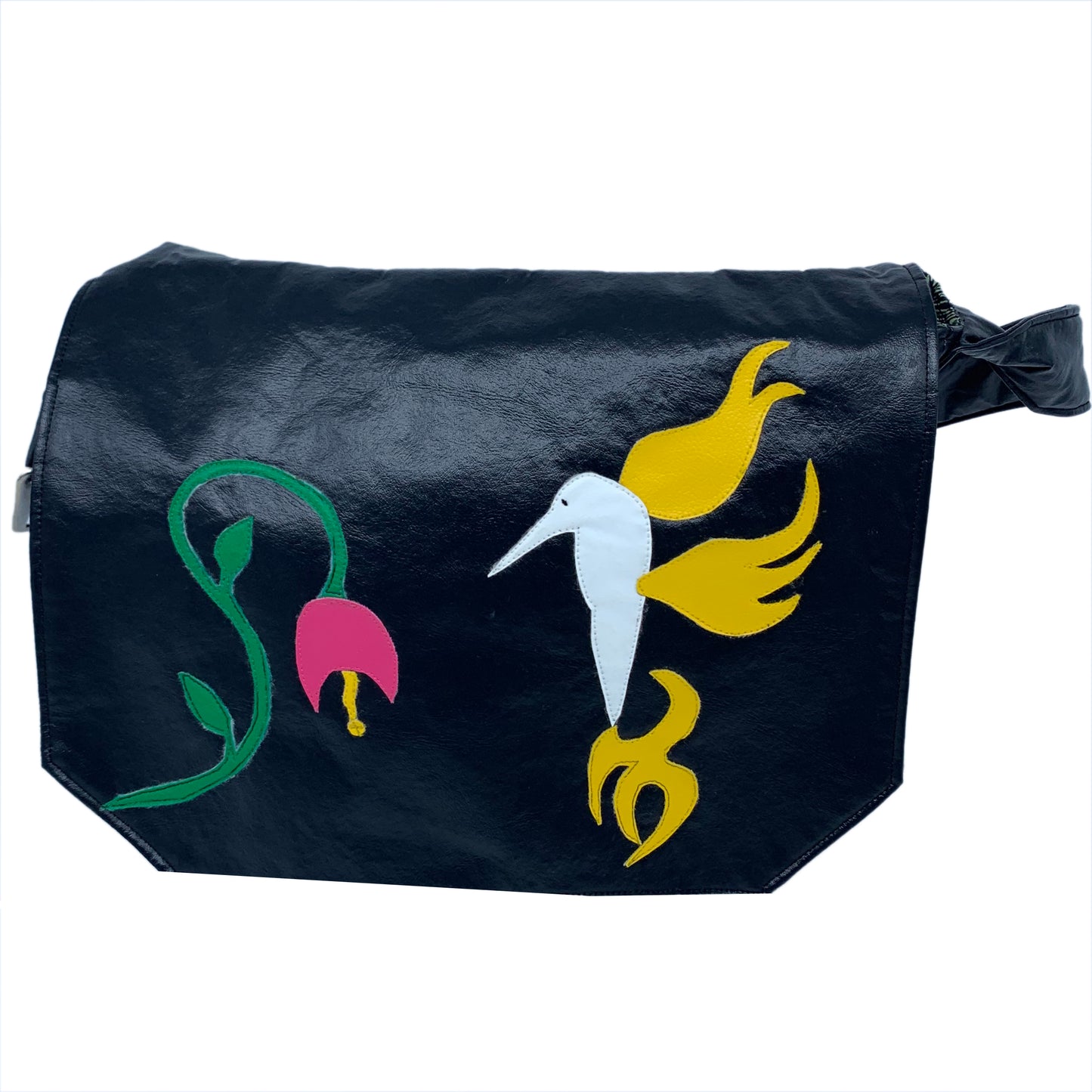 Faux Leather Messenger Bag with Applique