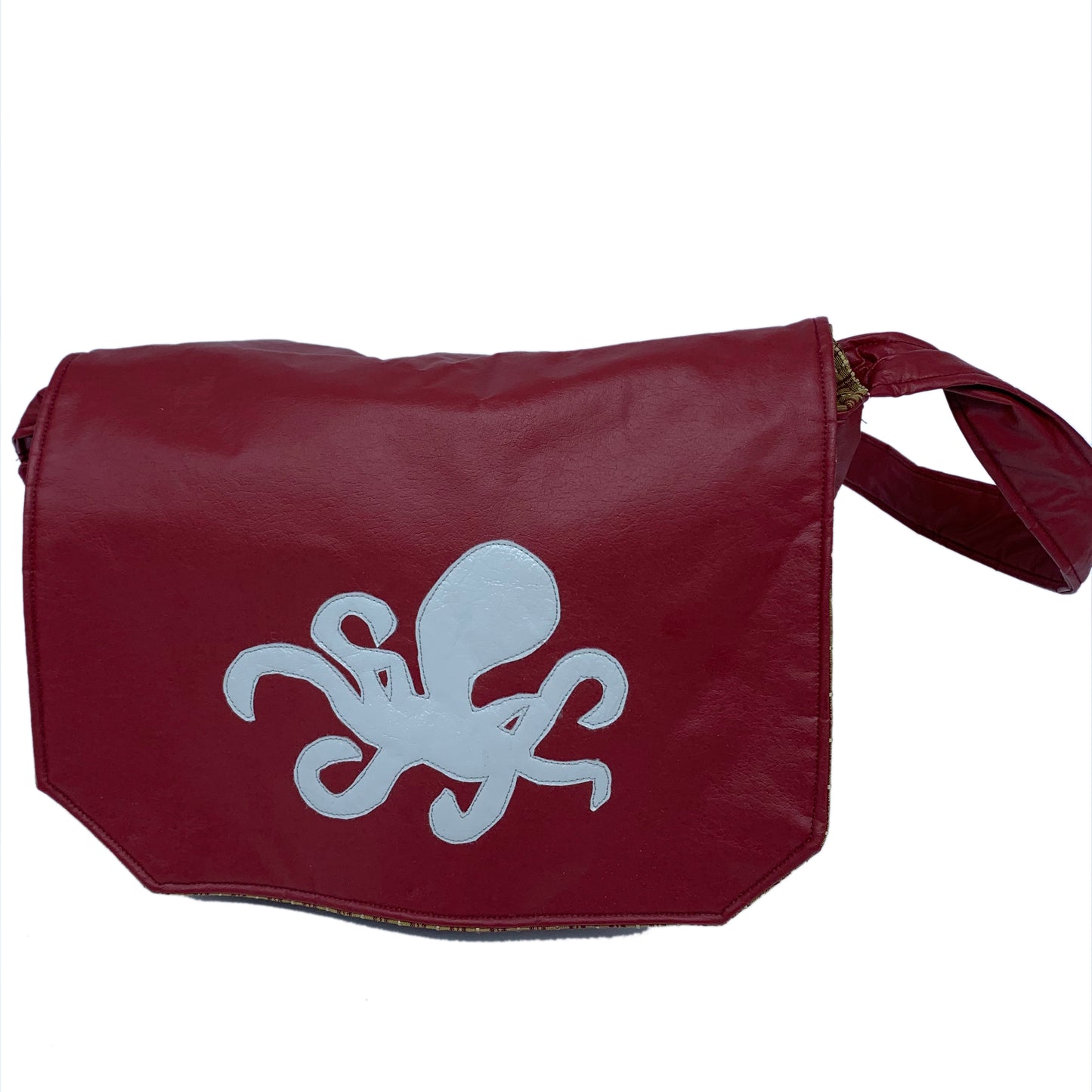Faux Leather Messenger Bag with Applique