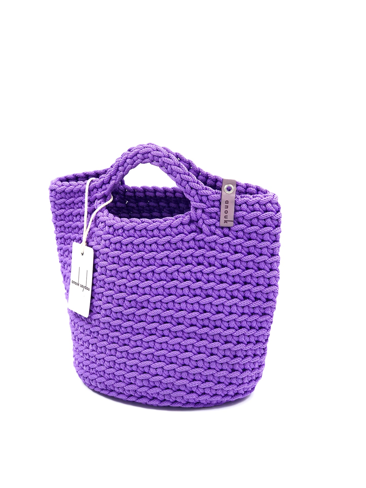 Scandinavian Handmade Crochet Tote Bag Short Handles Royal Purple