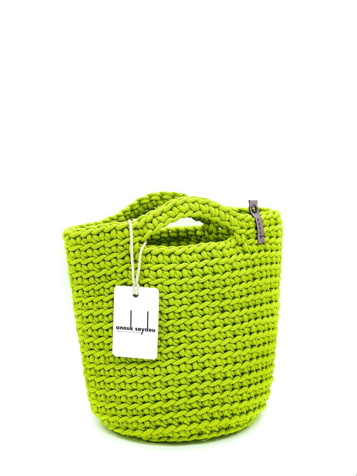 Scandinavian Style Handmade Crochet Tote Bag with Small Handles Spring Green