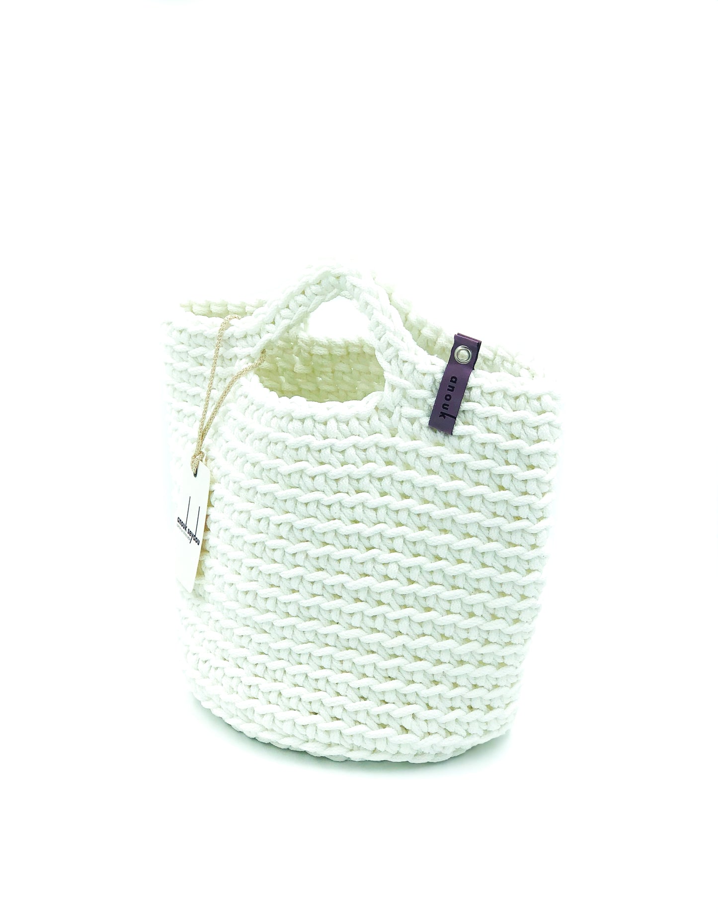 Scandinavian Tote Bag Short Handles Snow Whiteflake Handmade