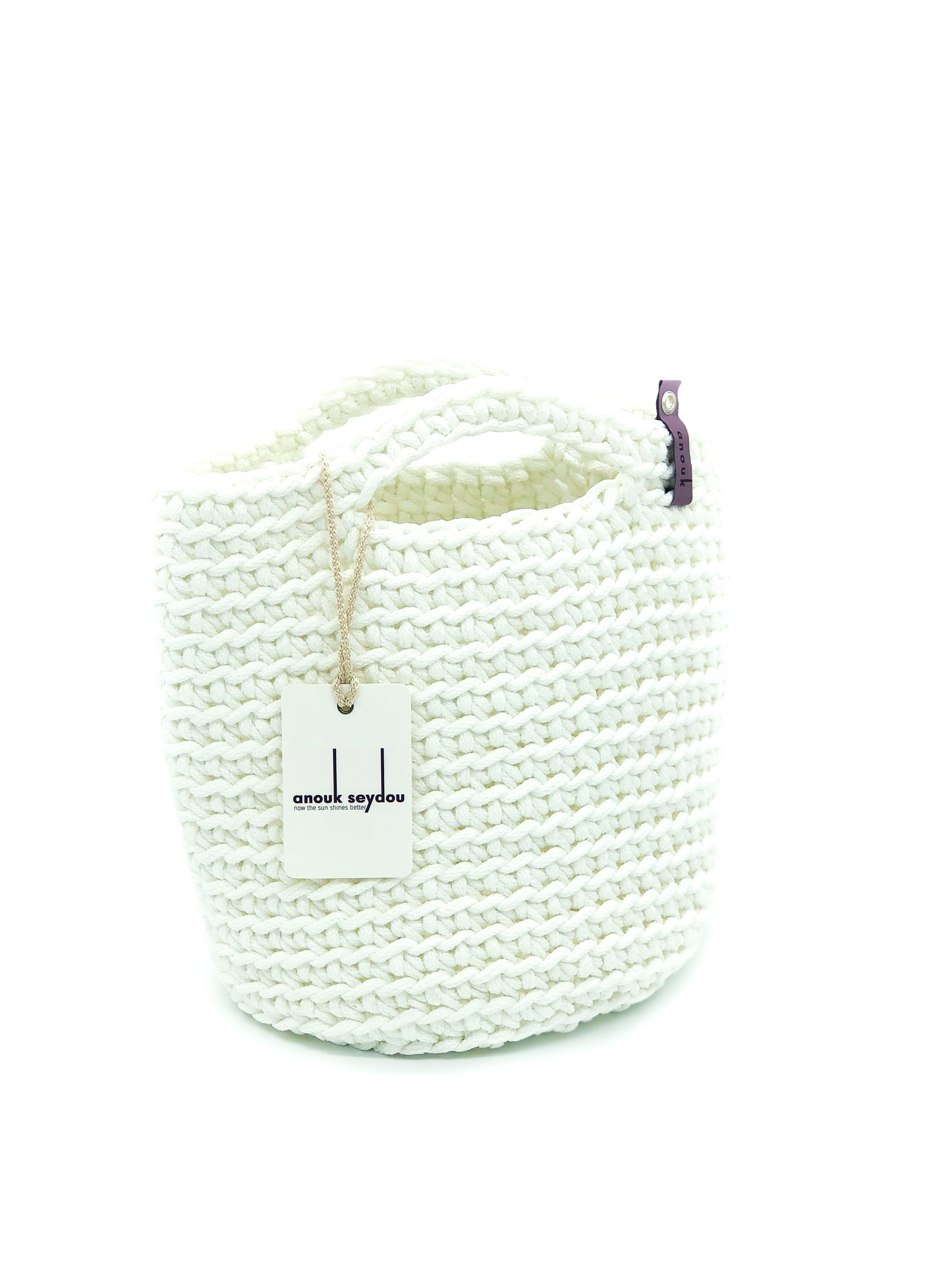 Scandinavian Tote Bag Short Handles Snow Whiteflake Handmade