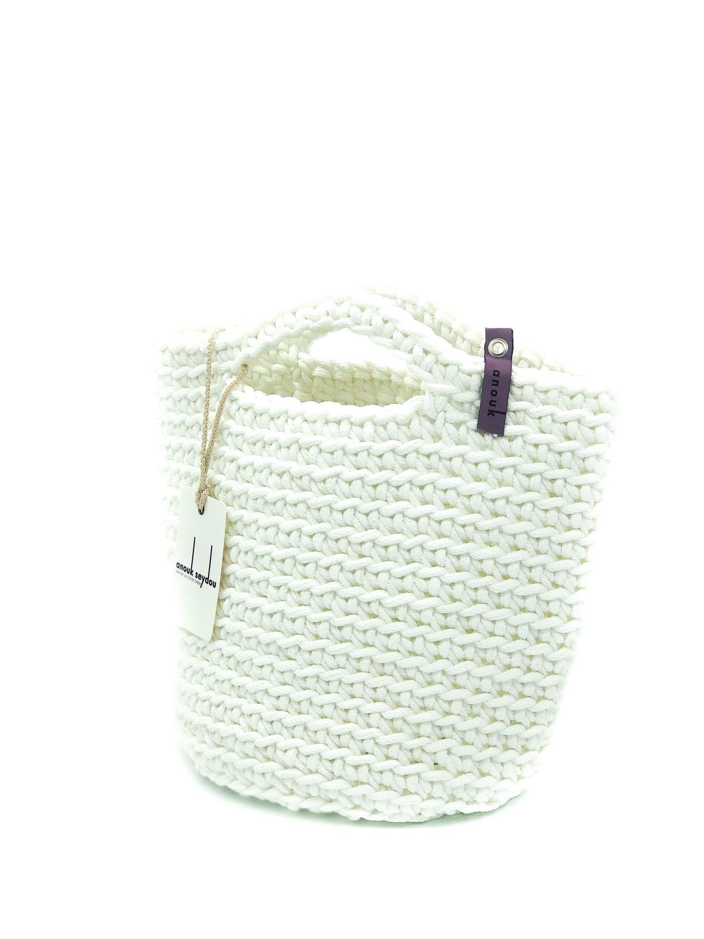 Scandinavian Tote Bag Short Handles Snow Whiteflake Handmade