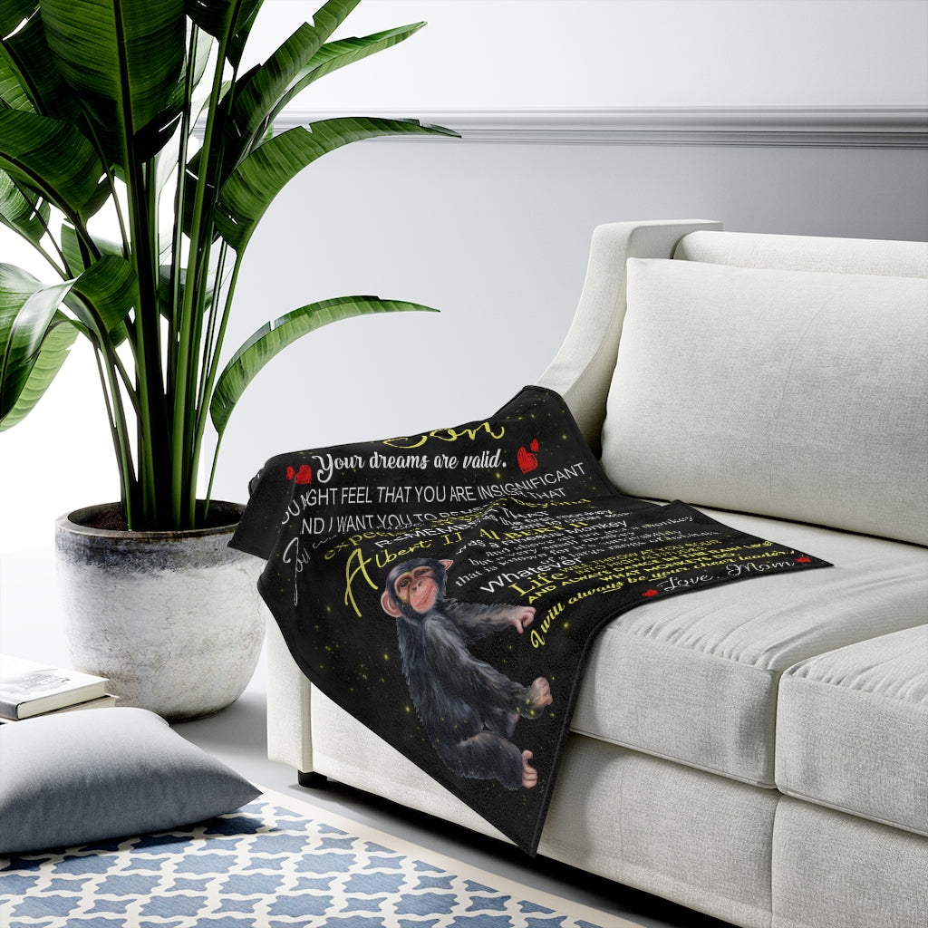 Albert the Monkey Velveteen Plush Blanket (Son from Mom)
