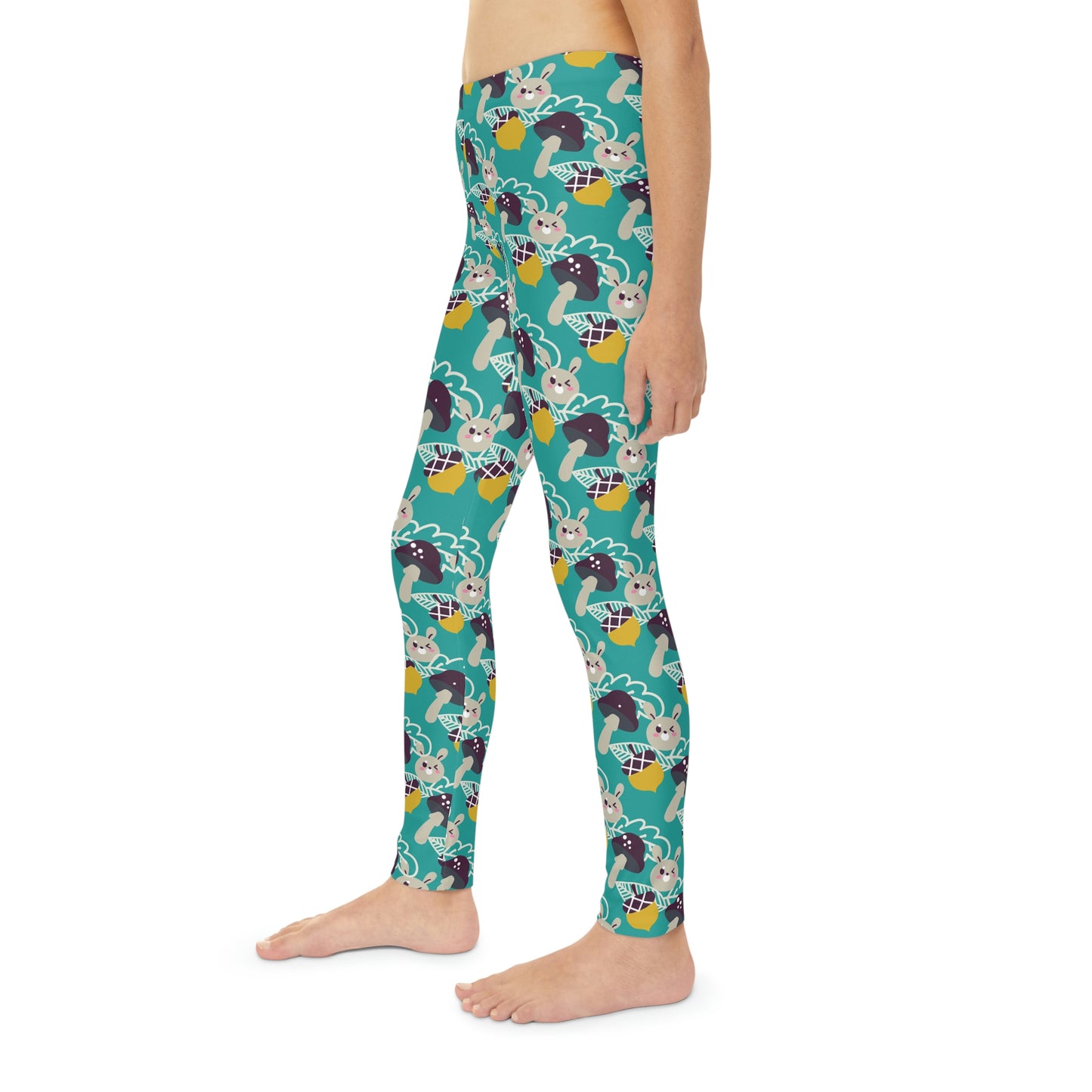 Bunny Mushroom Youth Leggings, One of a Kind Gift - Unique Workout Activewear tights for kids Fitness , Daughter, Niece Christmas Gift