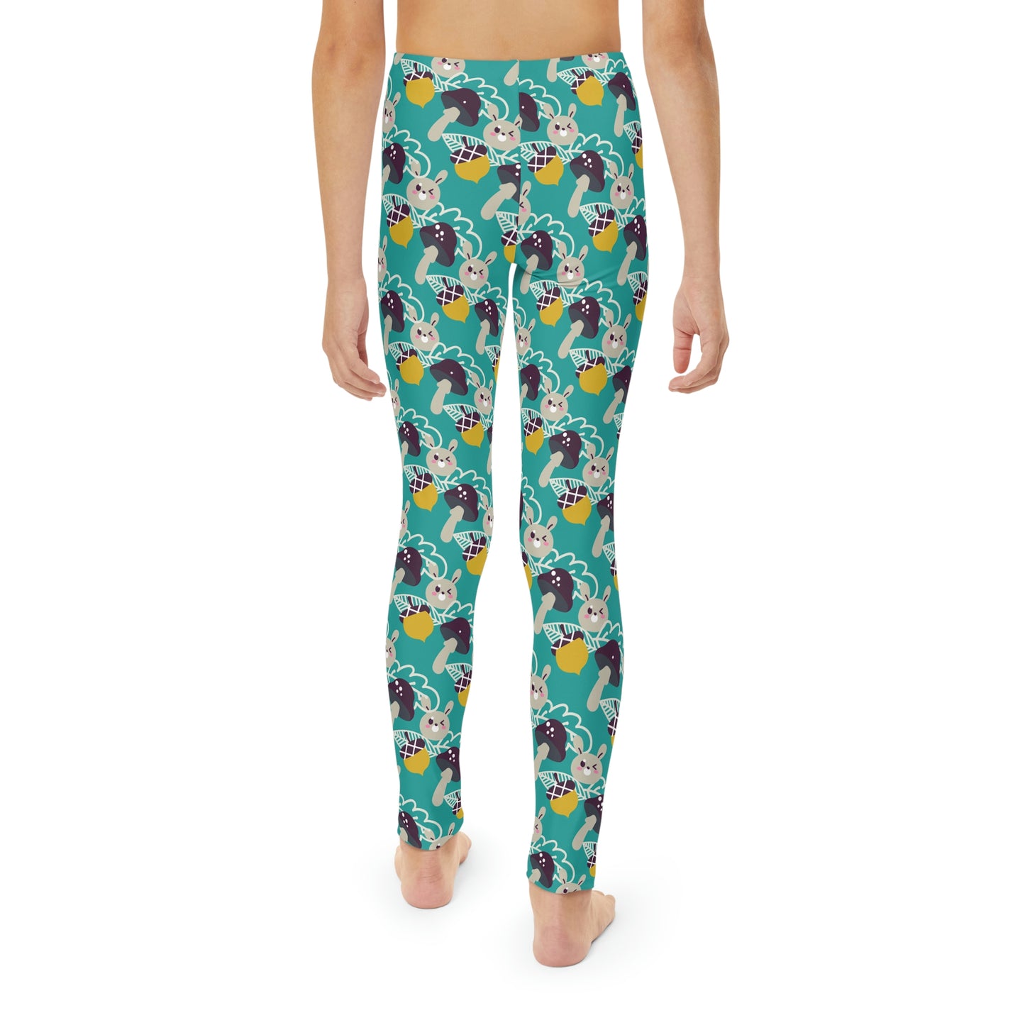 Bunny Mushroom Youth Leggings, One of a Kind Gift - Unique Workout Activewear tights for kids Fitness , Daughter, Niece Christmas Gift