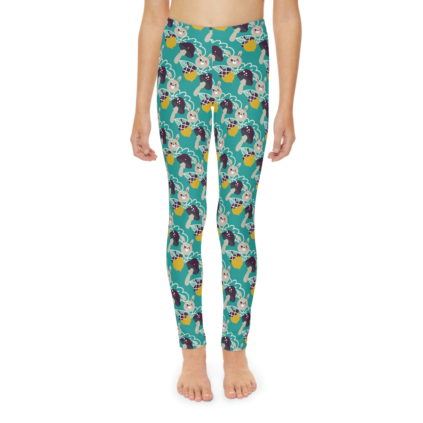 Bunny Mushroom Youth Leggings, One of a Kind Gift - Unique Workout Activewear tights for kids Fitness , Daughter, Niece Christmas Gift