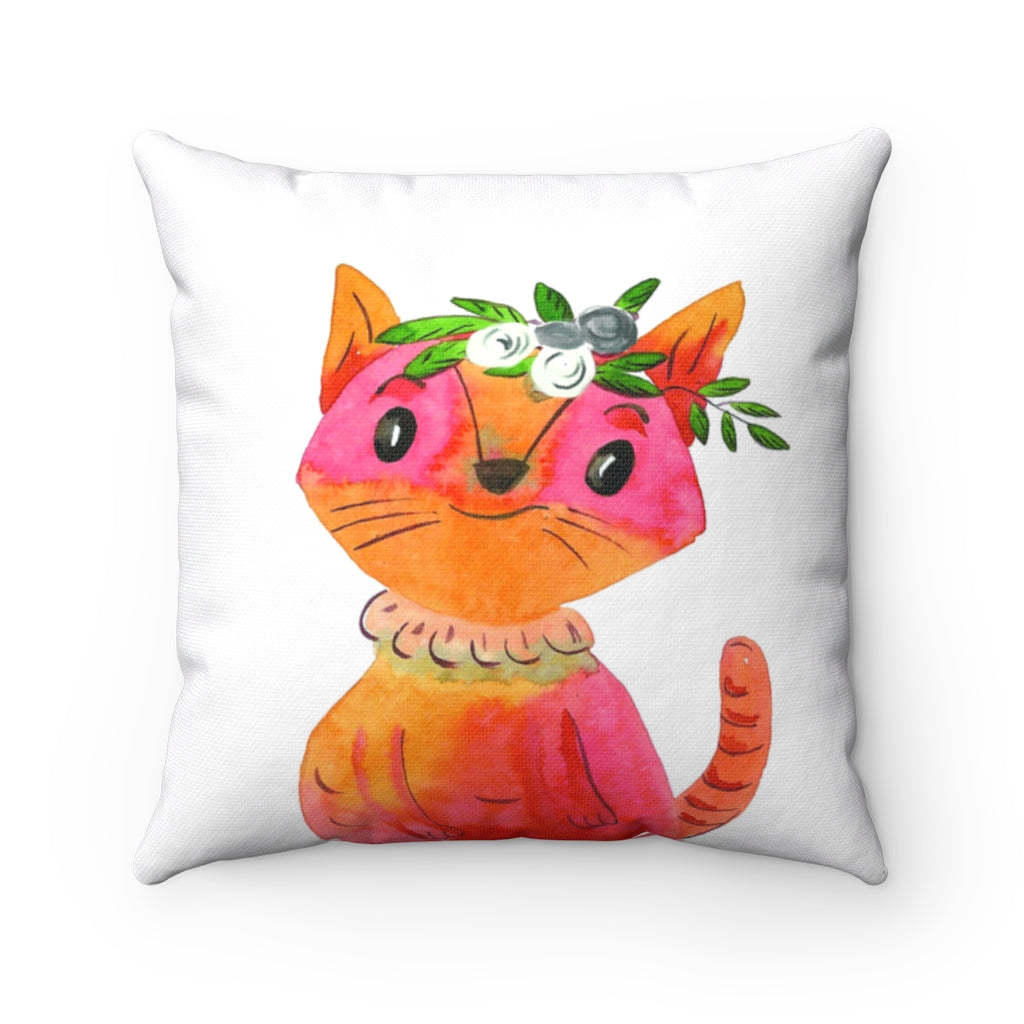 Crown Cat watercolor Spun Polyester Square Pillow