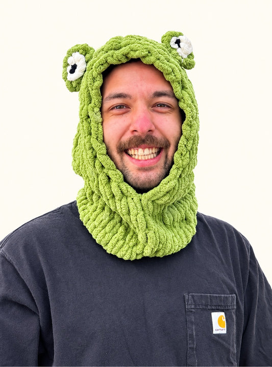 Balaclava Frog hat worn by a customer