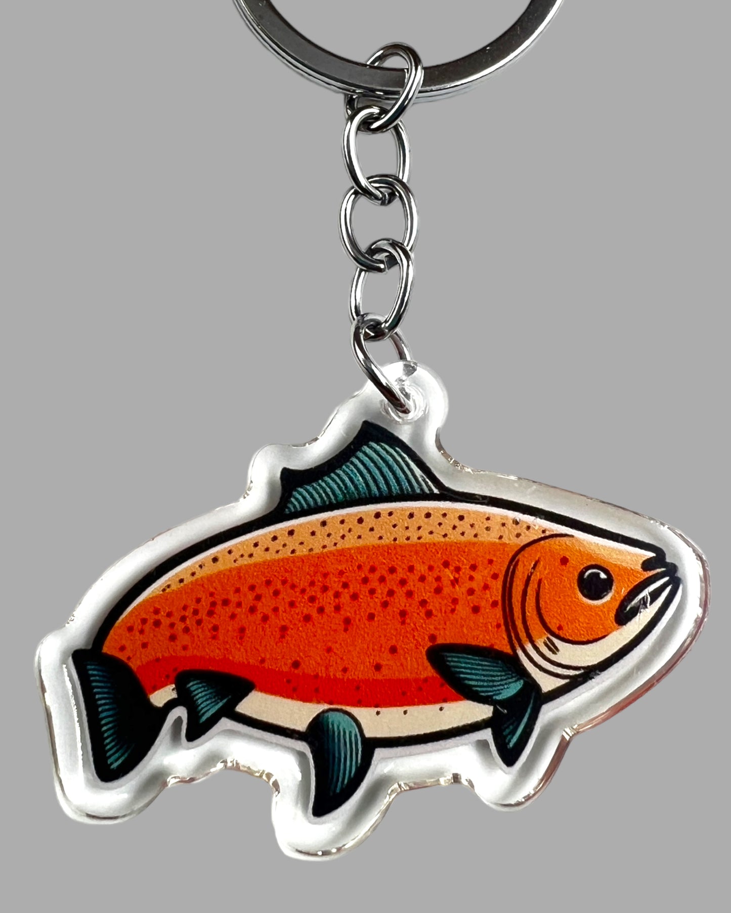 Salmon Acrylic Keychain, Wildlife Cute kawaii memorial ornament, pet portrait charm, backpack fob, dad car décor, stocking stuffer, birthday gift