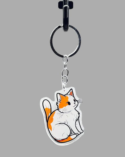 Cymric Cat Acrylic keychain, Cute kawaii memorial ornament, pet portrait charm gift  backpack fob, dad car décor, first day of school gift