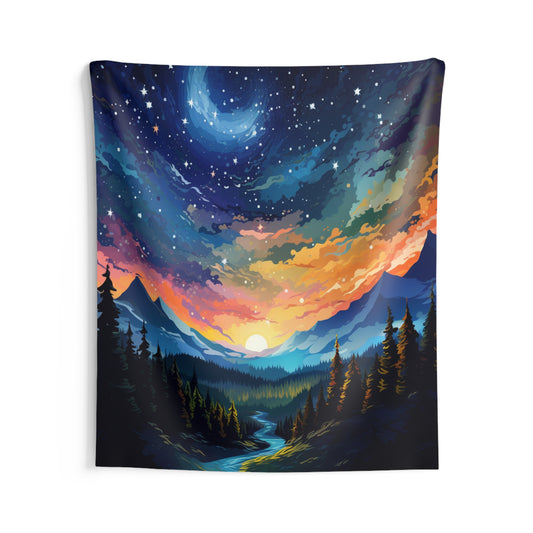 Mountain art Tapestry Contemporary Home Decor . Galaxy Wall Hanging Art for Baby Nursery, Dorm room, Coastal Home . Housewarming Gift