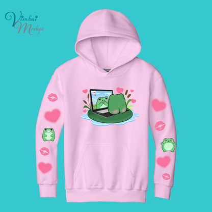 Youth Unisex Clothing Frog Kawaii Frog Sweater Hoodie : frog and toad couples Gift .Best Friend Gift.  Fall Winter Essential