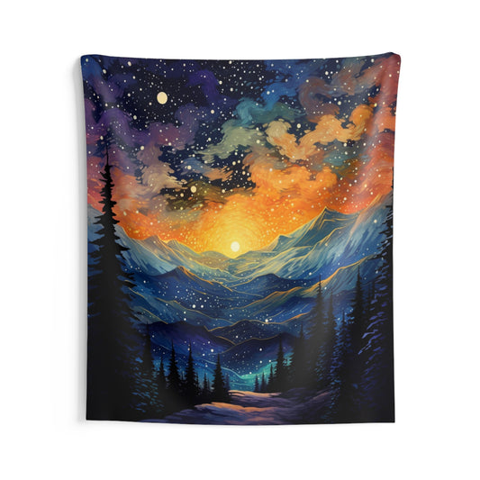 Mountain art Tapestry Contemporary Home Decor . Galaxy Wall Hanging Art for Baby Nursery, Dorm room, Coastal Home . Housewarming Gift