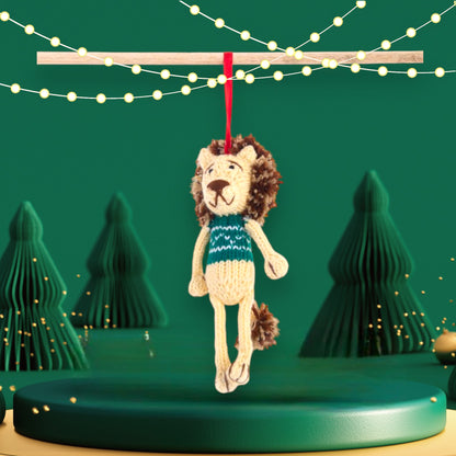 Lion Green Christmas Crochet ornament  Amigurumi Cute Desk Decor Toy, Baby's First Nativity, Stocking Stuffer, Unique Festive Decor