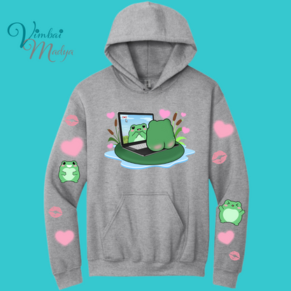 Frog Sweatshirt Unisex Clothing Kawaii Hoodie :  Best Friend Gift . Fall Winter Essential . Frog and Toad Couple