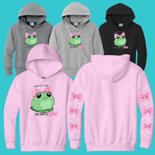 Youth Frog Sweatshirt Unisex Clothing Kawaii Hoodie : Frog and Toad and Bow Best Friend Gift . Fall Winter Essential. Mothers Day Gift for her