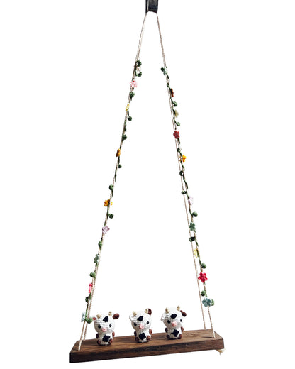 Cows on a swing  Hanging Wall Shelf