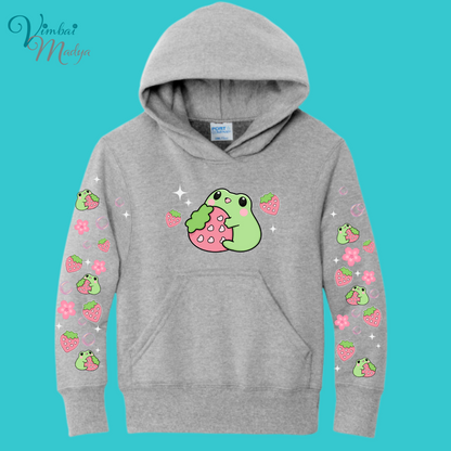Kawaii Frog  Youth Sweater Hoodie  : Perfect Birthday Gift & Fall Winter Essential  .  Trendy, Unisex Style for Your Best Friend's Wardrobe