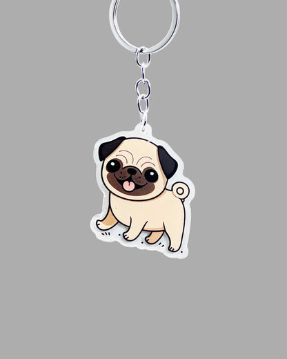 Pug Dog Acrylic keychain, Cute kawaii memorial ornament, pet portrait charm gift, backpack fob, dad car décor, dog mom gift
