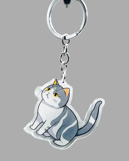 American Short Hair Cat Acrylic Keychain Cute kawaii animal memorial ornament, pet portrait charm gift  backpack photo fob or dad car décor