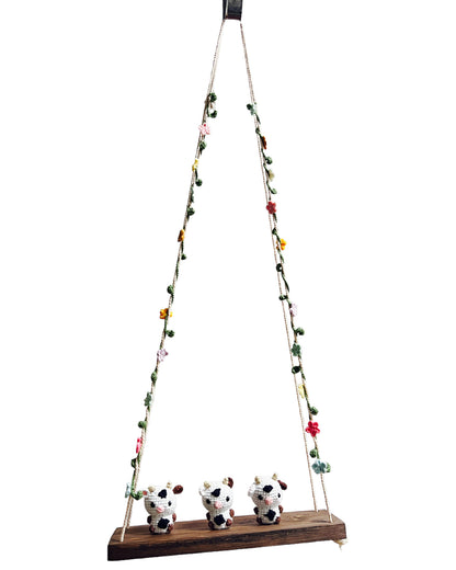 Cows on a swing  Hanging Wall Shelf