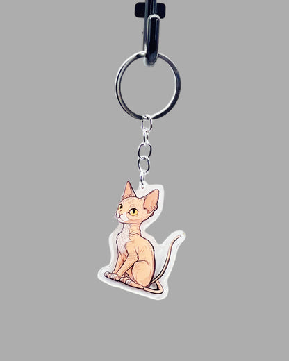 Donskoy Cat Acrylic keychain, Cute kawaii memorial ornament, pet portrait charm gift  backpack fob, dad car décor, first day of school gift
