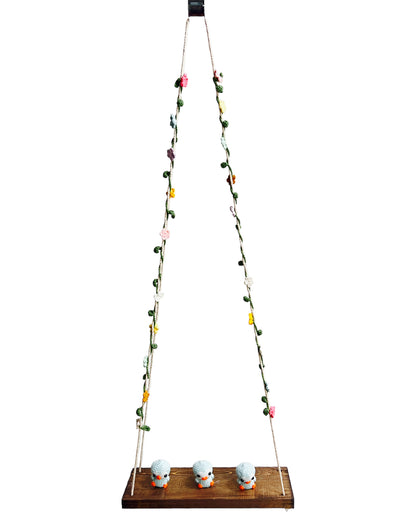 Blue Penguin on a swing  Hanging Wall Shelf