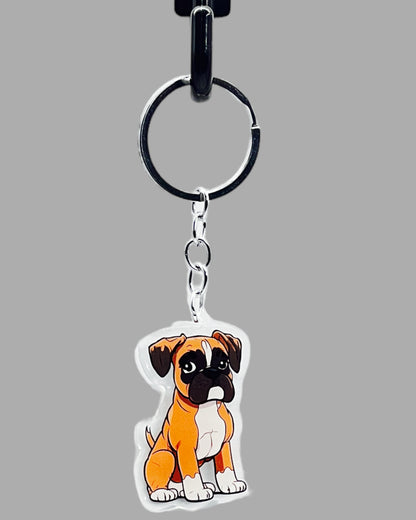 Boxer Dog Acrylic keychain, Cute kawaii memorial ornament, pet portrait charm gift  backpack fob, dad car décor, first day of school