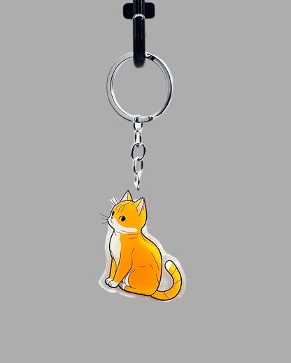 Orange Tabby Cat Acrylic keychain, Cute kawaii memorial ornament, pet portrait charm gift backpack fob, dad car décor, first day of school gift