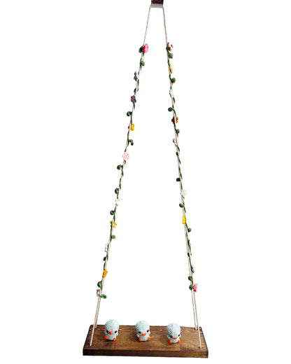 Blue Penguin on a swing  Hanging Wall Shelf
