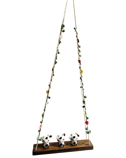 Cows on a swing  Hanging Wall Shelf