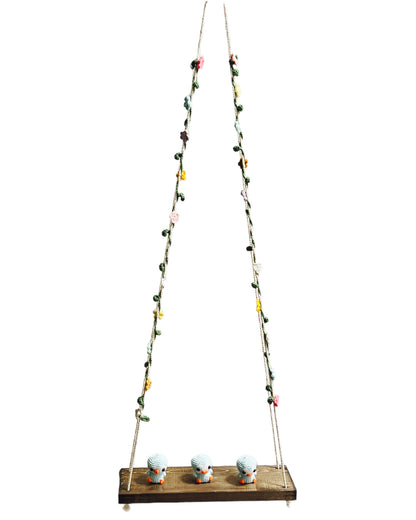 Blue Penguin on a swing  Hanging Wall Shelf