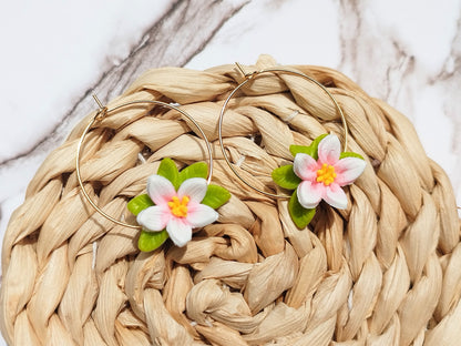 Sakura Blossom polymer clay earrings, japanese kawaii earrings, fun funky weird handmade cottagecore, cute anime, novelty quirky unique earrings