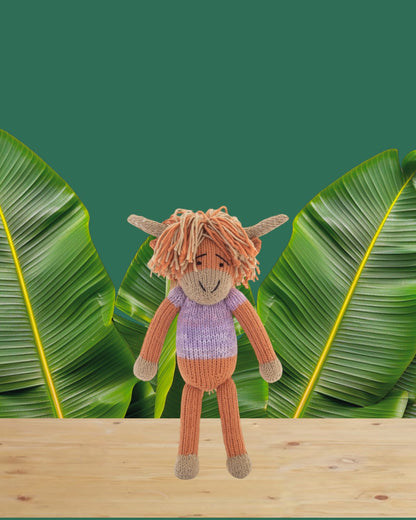 Highland Coo | Handmade Crochet stuffed Doll for Montessori Play, Nursery Decor, and Baby Shower Gifts . Granddaughter, niece, nephew & grandson