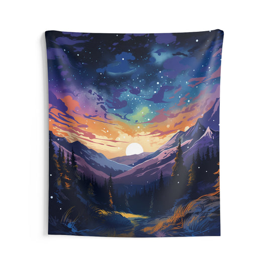 Mountain art Tapestry Contemporary Home Decor . Galaxy Wall Hanging Art for Baby Nursery, Dorm room, Coastal Home . Housewarming Gift