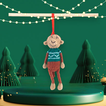 Monkey Green Christmas Crochet ornament  Amigurumi Cute Desk Decor Toy, Baby's First Nativity, Stocking Stuffer, Unique Festive Decor