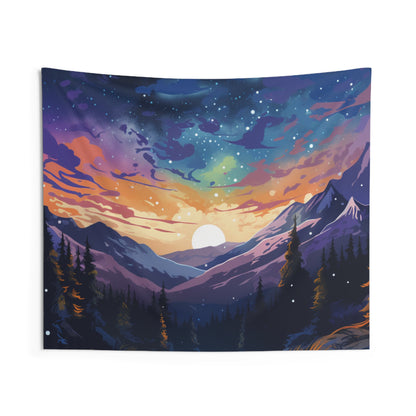 Mountain art Tapestry Contemporary Home Decor . Galaxy Wall Hanging Art for Baby Nursery, Dorm room, Coastal Home . Housewarming Gift