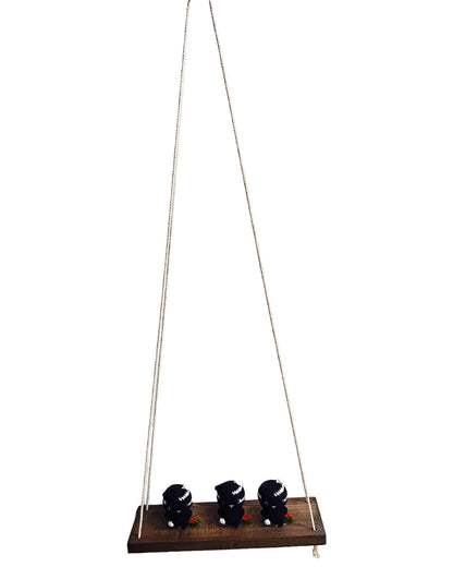 Black cats on a swing  Hanging Wall Shelf