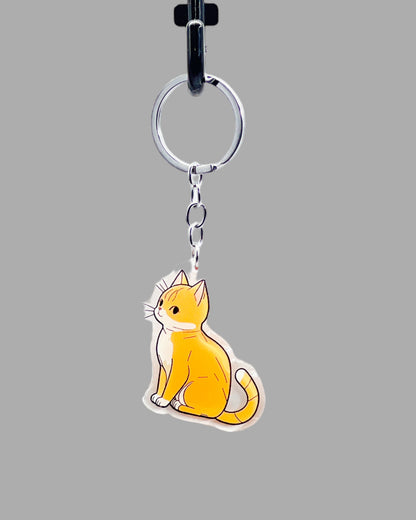 Orange Tabby Cat Acrylic keychain, Cute kawaii memorial ornament, pet portrait charm gift backpack fob, dad car décor, first day of school gift