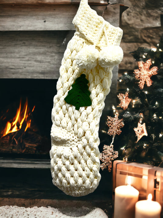 Cream Christmas Tree Stocking