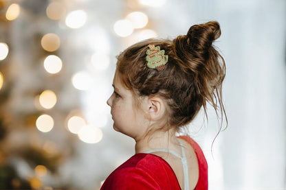 Christmas Crochet Trim Snap Hair Clips, Hair barrettes for kids