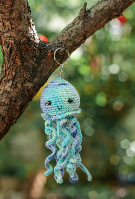 Jellyfish Keychain Miniature amigurumi figurine for office desk decor, fidget sensory toy, unique gift for car dashboard . kawaii pocket  hug