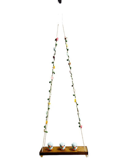 Blue Penguin on a swing  Hanging Wall Shelf