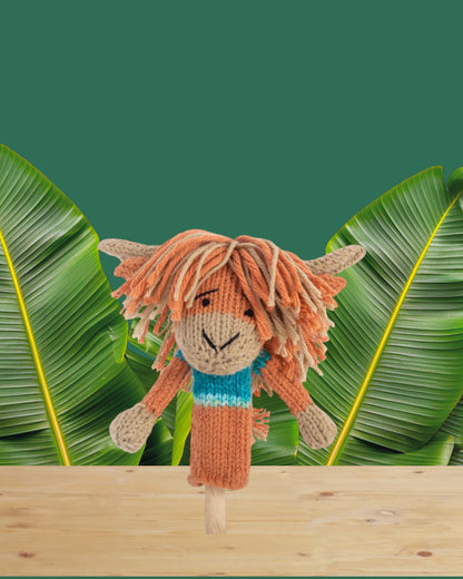 Highland cow crochet finger puppet Old MacDonald's Safari Animal - Kid Stocking Stuffer, Woodland Forest Friends, Nursery Rhyme Amigurumi Set