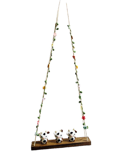 Cows on a swing  Hanging Wall Shelf