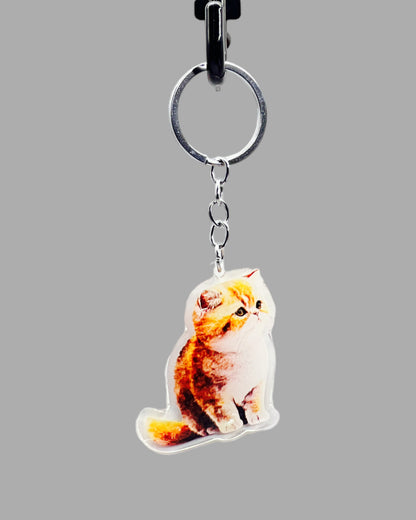 Orange Persian Cat Acrylic Keychain, Cute kawaii memorial ornament, pet portrait charm gift backpack fob, dad car décor, first day of school gift