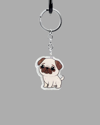 Pug Dog Acrylic keychain, Cute kawaii memorial ornament, pet portrait charm gift, backpack fob, dad car décor, dog mom gift