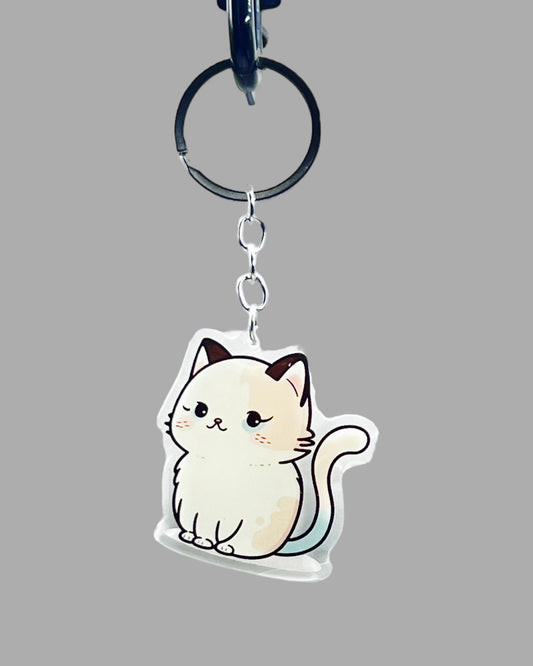 Birman Cat Acrylic keychain, Cute kawaii animal memorial ornament, pet portrait charm gift  backpack photo fob or dad car décor