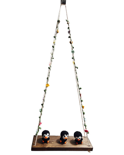 Black Penguin on a swing  Hanging Wall Shelf